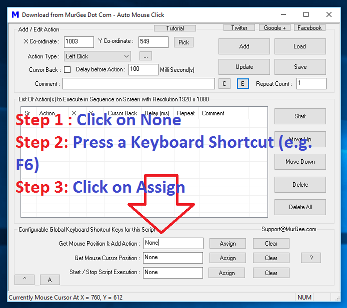 Assign a Keyboard Shortcut to Read Screen Location under Mouse Cursor and add a Macro Action to the Macro Script