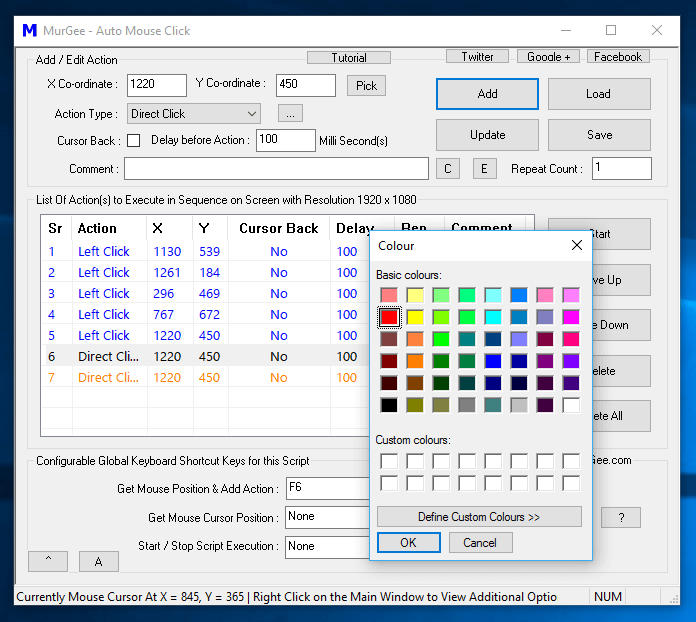 Custom Color Selection for Macro Actions in the Script