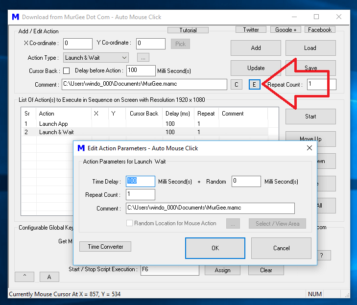 Editing Parameters of Application or Document Opening Macro Actions