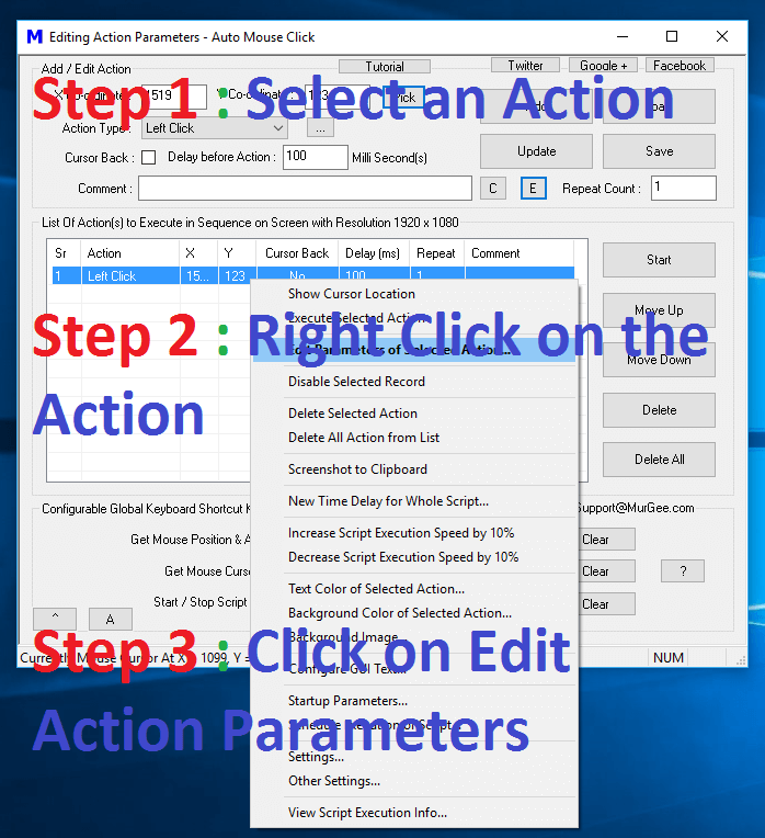 How to Edit Parameters of an Action in the Macro Script