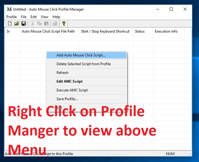 Main Screen of Profile Manager with Right Click Menu