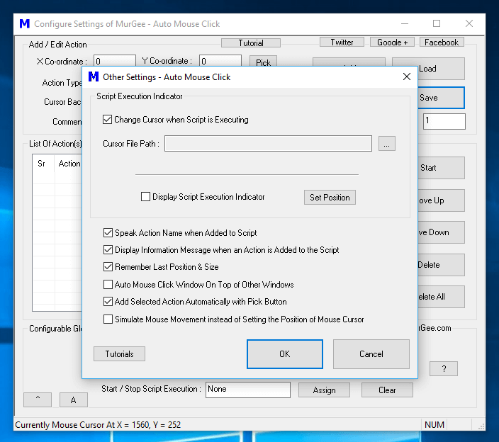 Other Settings of Auto Mouse Click to Control behavior of Script Editor and other parameters