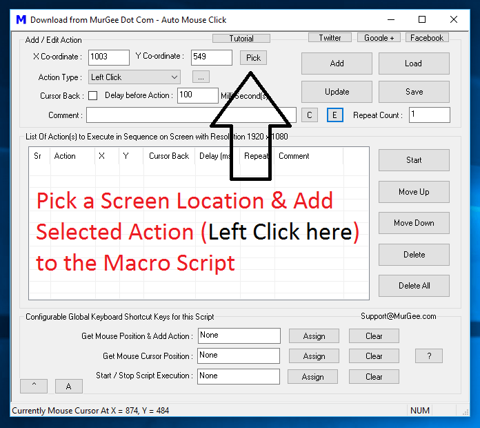 Pick Screen Co-Ordinate and Add Macro Action to the Script easily