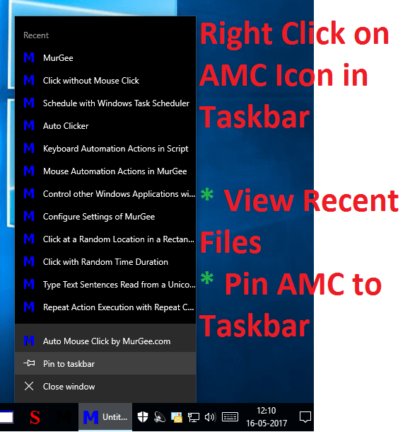 Pin Auto Mouse Click Icon to Taskbar