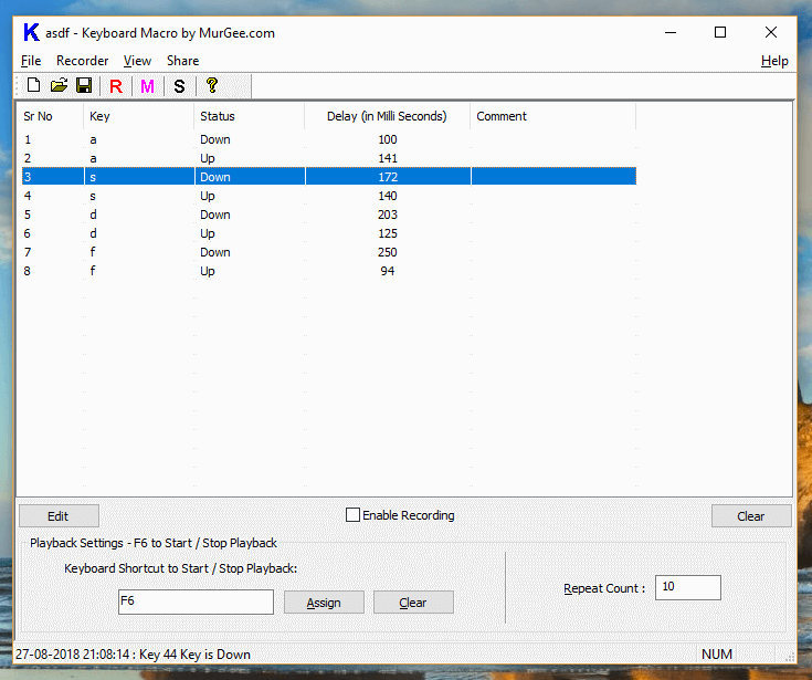 Sample Keyboard Macro File containing Recorded Keystrokes